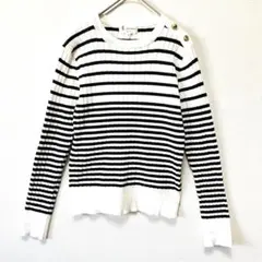 ロペピクニック ニット セーター コットン混 ボーダー 金ボタン
