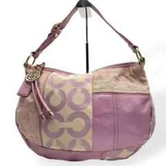 美品　COACH コーチ　ショルダーバッグ　肩掛け　オプアート　ピンク系
