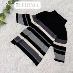 美品❗️ILFIRMA ボーダー柄 ハイネック ニットトップス 五分袖フリーサイズ