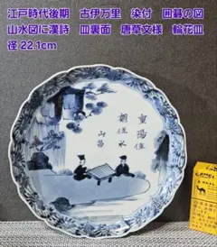 江戸時代末期～明治時代 古伊万里 染錦 金彩岩に蘭 蝶と鳥図 21.7cm輪