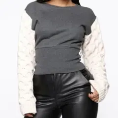 ZARA 異素材ミックス スウェット ニット ケーブル編み グレー S