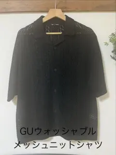 GU ウォッシャブルメッシュニットシャツ5分袖 BLACK ユニセックスMサイズ