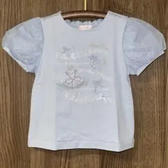 美品　メゾピアノ　バレエ＆音符　パフスリーブTシャツ　サックス　120cm