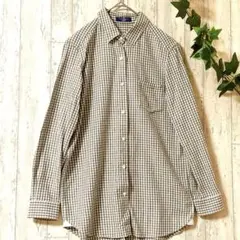 INED チェックシャツ グレンチェック 長袖 綿100% M上品カジュアル