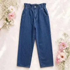 レイカズン ハイウエスト フリル ワイド デニム パンツ ジーパン ゴムのサムネイル