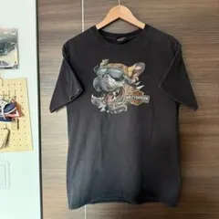 10s ハーレーダビッドソン 犬柄 Tシャツ ブラック Mサイズ フェード