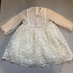 韓国子供服　アイボリー長袖ワンピース　120