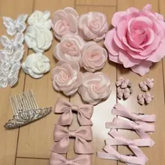 盛り髪セット ピンク バラ 蝶 リボン ティアラ