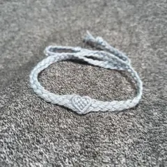 1391 ハンドメイド ミサンガ ハート アンクレット くすみブルー よいごえん