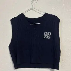 ネイビー ケーブルニット クロップドベスト