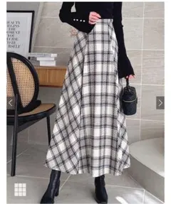 GRL ロービングチェックロングフレアスカート アイボリー M［tu1366］