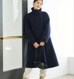 グリーンレーベルリラクシング ソフトメルトン スタンドカラー コート ネイビー