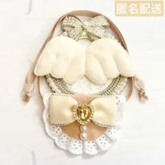 モンぬい ぬい用 羽 ラメライン リボン スタイ よだれかけ ベージュ いつぬいのサムネイル