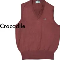 Crocodile クロコダイル ニットベストM刺繍ロゴ ウール混 レディース