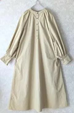 [ナチュラルクチュール]オリーブベージュ バルーン袖シャツロングワンピース長袖F