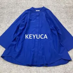 【KEYUCA】すごナノ撥水バックフレアベーシックシャツ ブルー 七分袖