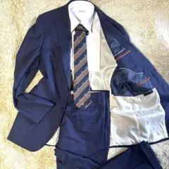 美品　スーツカンパニー　スーツ　ネイビー　ストライプ　XL カノニコ120 2B