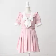 夢展望 dearmylove ハートレースセーラー ワンピース 半袖 膝上 襟