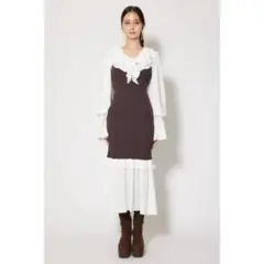 rienda ダブルフリルコンビニットワンピース BRN ブラウン