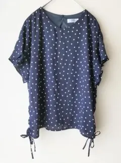 J.PRESS ドット柄 フレンチスリーブ カットソー ネイビー 水玉 Lのサムネイル