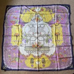 エトロ　花柄　フルーツ　シルクスカーフ　イエロー　パープル