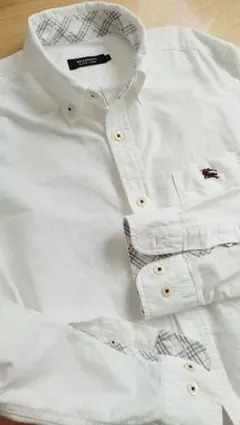 BURBERRY M メンズ ホース刺繍 長袖カジュアルシャツ ホワイト