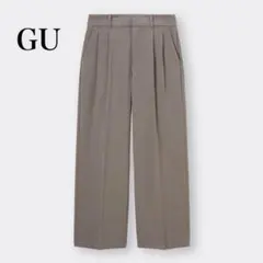 極美品＊ジーユー ストレッチ タックワイドパンツ ウエスト1部ゴム 美脚 脚長