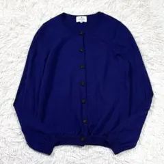 美品 ランバンオンブルー ウール ニット カーディガン ネイビー 薄手 M
