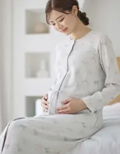 エンジェリーべリボン柄プリントワンピースパジャマ&2wayオール　グレー L