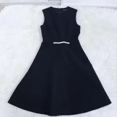 美品✨ ヨーコチャン パール Aライン ワンピース ドレス ネイビー 36
