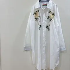 a989 新品 DH TRADE 花柄刺繍 シャツ チュニック 白 コットン 綿のサムネイル