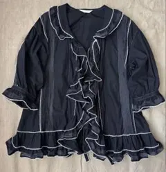 ピンクハウス 黒 オーバーブラウス ピンタック フリル 極美品