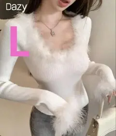 SHEIN DAZY 女性用フェイクファー装飾フィットクルーネックセーター