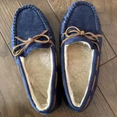 ネイビー スエード リボン付きモカシン