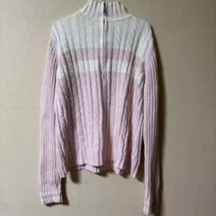 TOMMY HILFIGER ケーブルニット ハーフジップ ピンク 古着