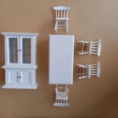 ミニチュア家具セット ホワイト テーブル・椅子・キャビネット