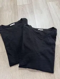 GU 半袖 Vネック Tシャツ 2枚セット ブラック