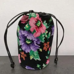 FEILER フェイラー 巾着型バッグ黒 花柄 シュニール織