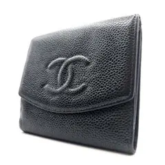 シャネル 折り財布 ココマーク キャビアスキン Wホック レザー ブラック