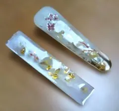 ハンドメイド ヘアクリップ 花柄 金箔　２個セット