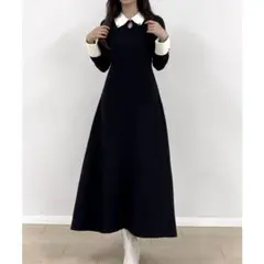 JUNOAH（ジュノア） バイカラーセミフレアニットワンピース