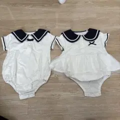 【バラ売りありコメント必須】双子セーラー襟 フリルロンパース 2点セット