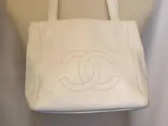 CHANEL シャネル キャビアスキンCCトートホワイト ゴールド金具 