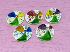 未使用 陶器 丸型 花柄 多様なデザインの箸置き 5個セット