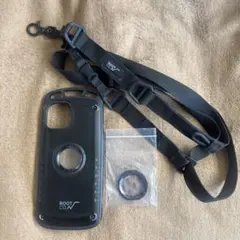 ROOT CO. iPhone15用ブラックハードケース ストラップ付き
