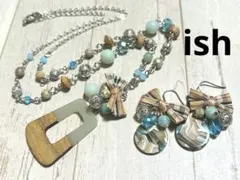 【A315】ishアマゾナイト・サーペンティン・リボンネックレス&ピアス