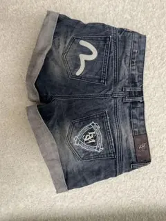 デニムショートパンツ ダークブルー ロゴ刺繍付き