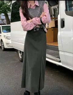 ウール混紡 ダークグレー タイトスカート