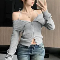 DAZY レディース 長袖 スウェット ジップ ホローショルダー ハイネック