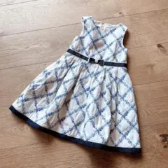 新品　組曲　ワンピース　刺繍　花柄　ダイヤ柄　白　100-110